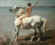 Rudolf Koller Chico con caballo oil